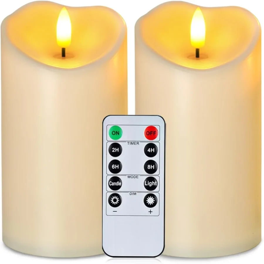2 waterproof flameless candles in dark ivory, 15 cm, with remote