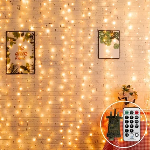 2 x 2 m mains curtain lights, 204 LEDs, linkable up to 3 sets, remote