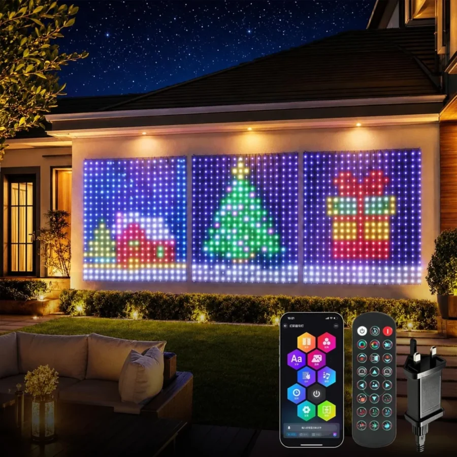 2 x 2 m RGB curtain fairy lights, 400 LEDs, Bluetooth app and remote
