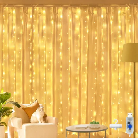 2 x 2 m USB curtain fairy lights, 200 LEDs, 10 drop strings, 3 m lead
