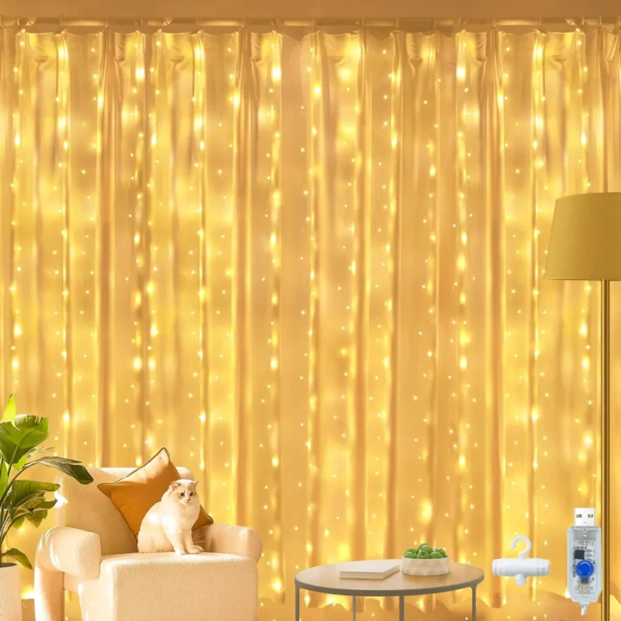 2 x 2 m USB curtain fairy lights, 200 LEDs, 10 drop strings, 3 m lead