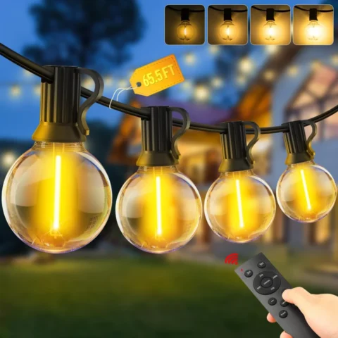 20 m outdoor festoon lights, 25 G40 bulbs plus 2 spares, remote