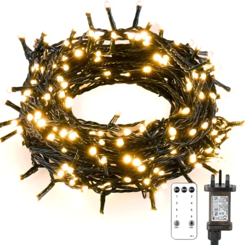 20 m plug-in tree lights, 200 LEDs, dark green cable, dimmable