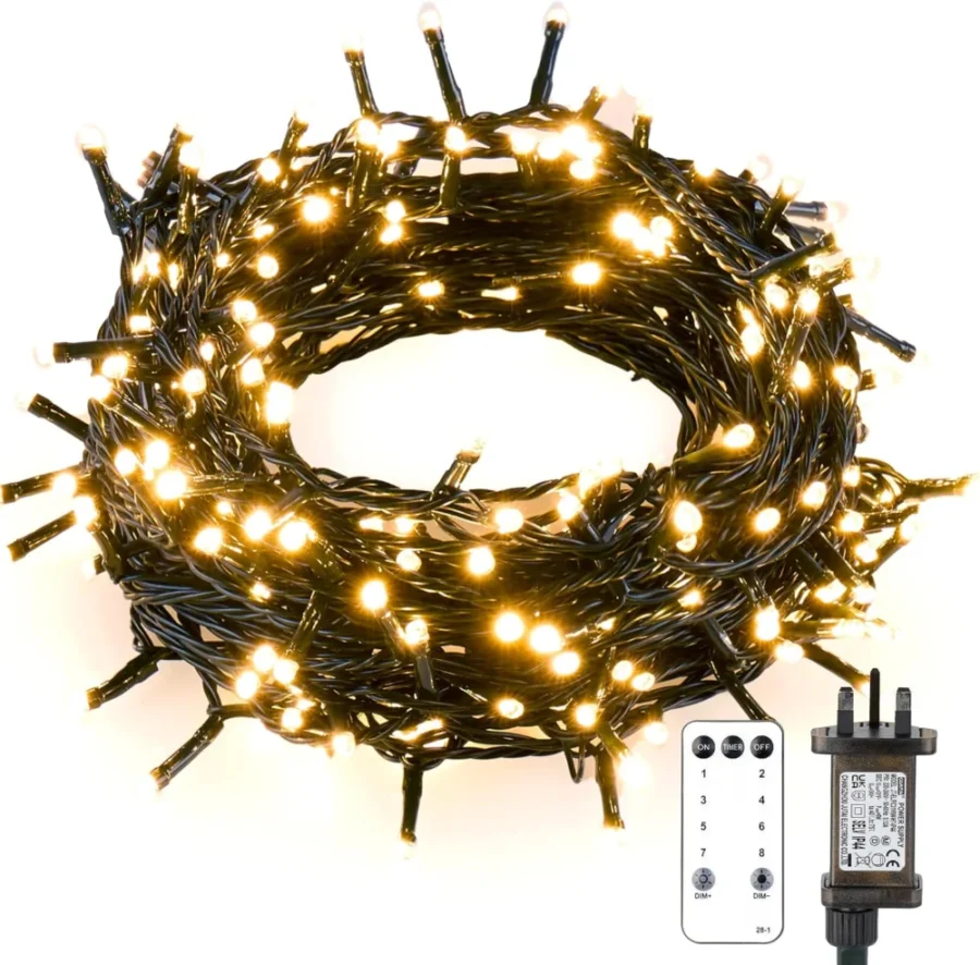 20 m plug-in tree lights, 200 LEDs, dark green cable, dimmable