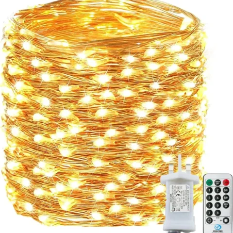 220 LED copper wire fairy lights, plug-in with remote and timer