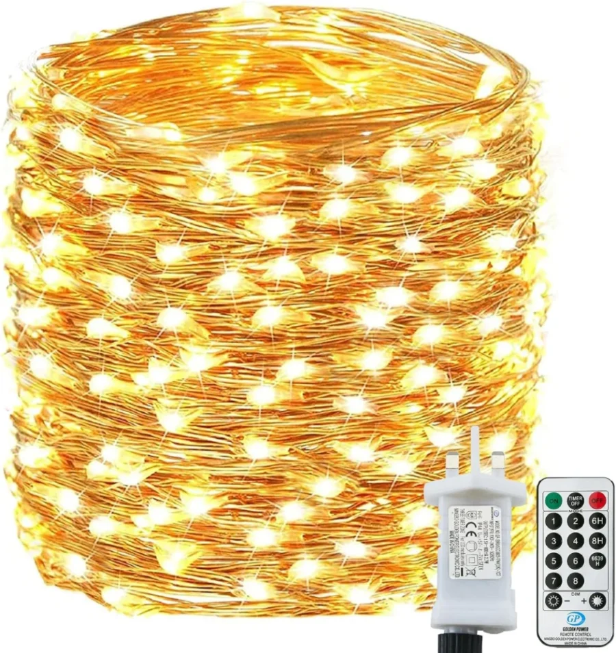 220 LED copper wire fairy lights, plug-in with remote and timer