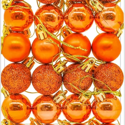 24 mini orange Christmas baubles, 3 cm, shiny, matte and glitter