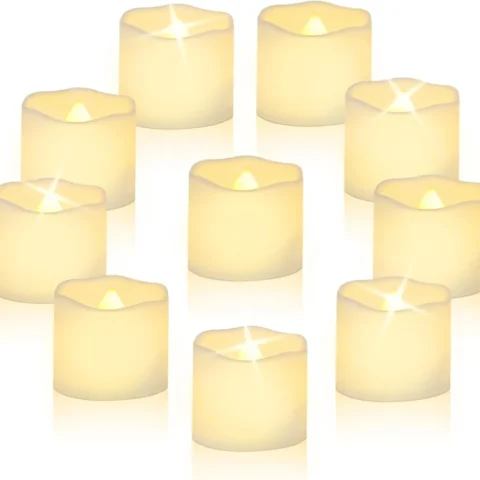24 warm white flickering LED tea lights with melted edge, 3.7 cm