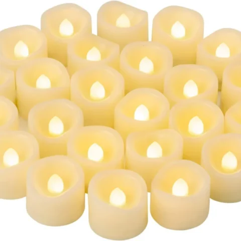 24 warm white LED tea lights, 3.8 cm, slide switch, batteries fitted