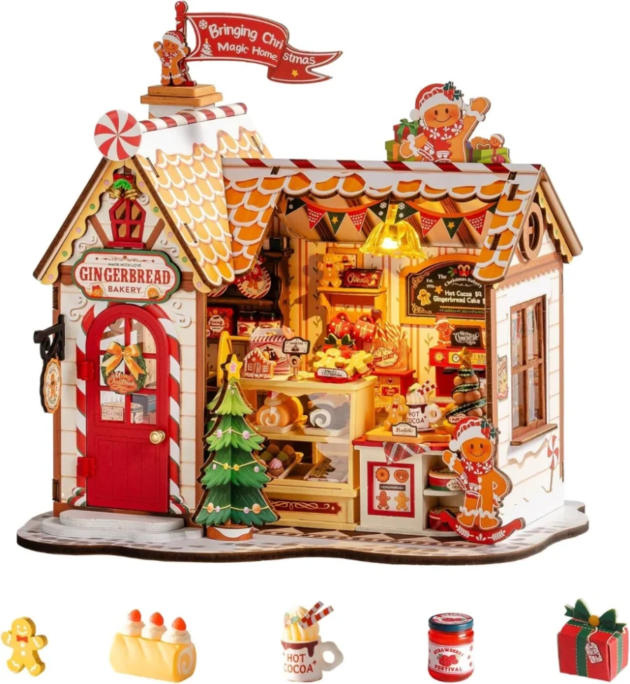 250-piece miniature gingerbread house model kit, no glue, ages 14+