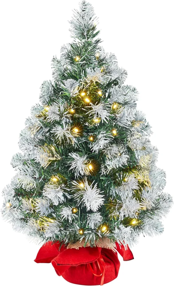 2ft pre-lit frosted tabletop Christmas tree, 35 warm white lights