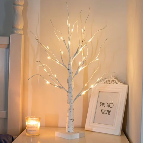 2ft white twig Christmas tree with 24 LEDs and 10 x 10 cm base