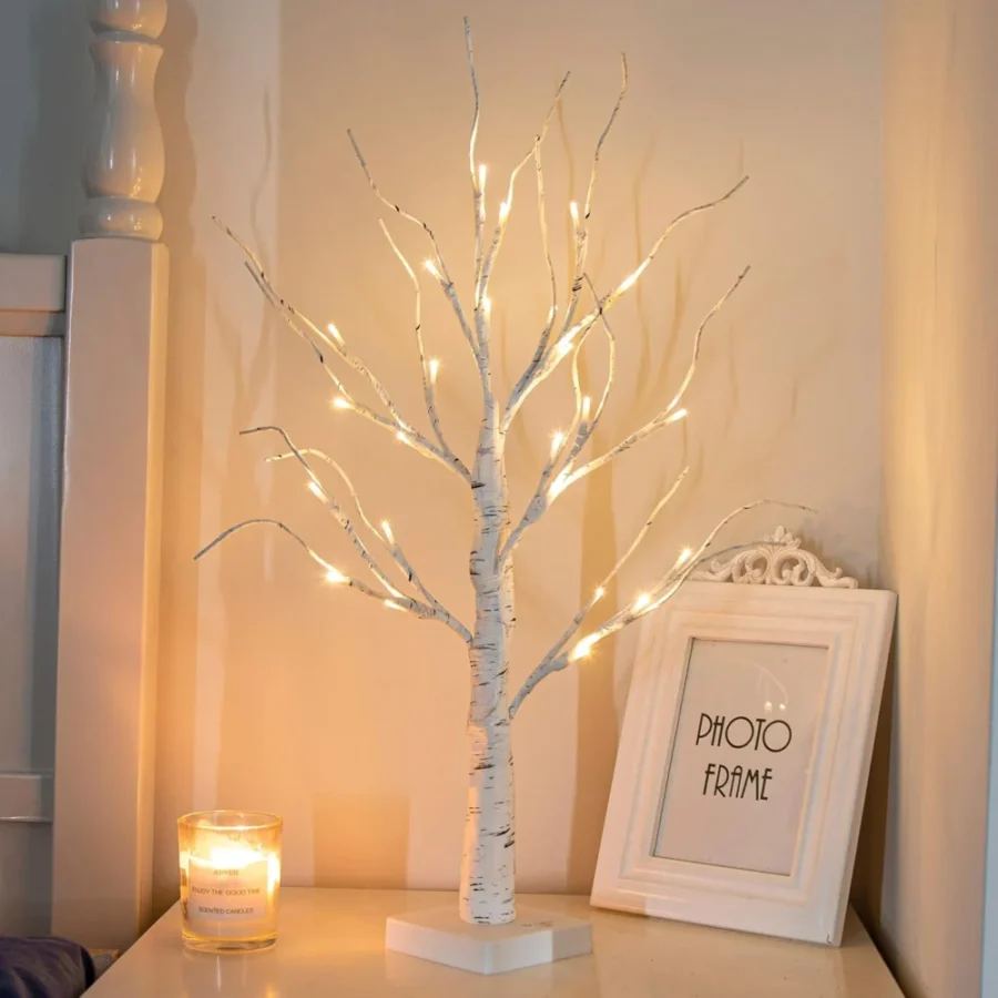 2ft white twig Christmas tree with 24 LEDs and 10 x 10 cm base
