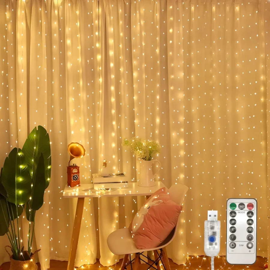 3.6 x 3 m curtain fairy lights, 360 LEDs, USB, 12 drop strings