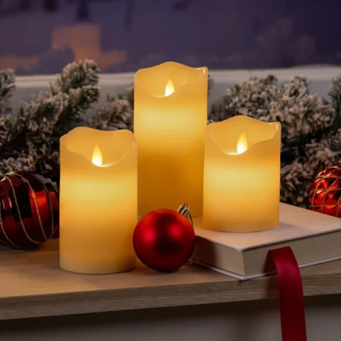 3 cream real wax flameless candles with flickering flame tips