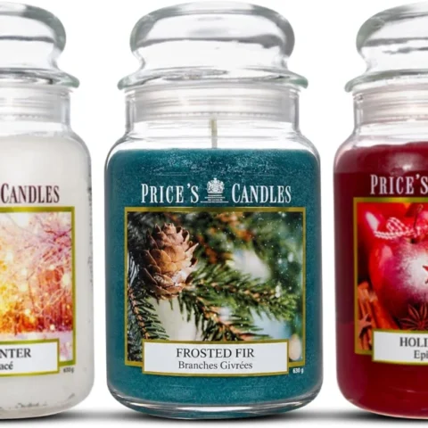 3 large jar candles, fir, spice and winter scents, 450 hours