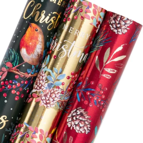 3 mini rolls of metallic Christmas wrapping paper, 43.2 cm x 3 m