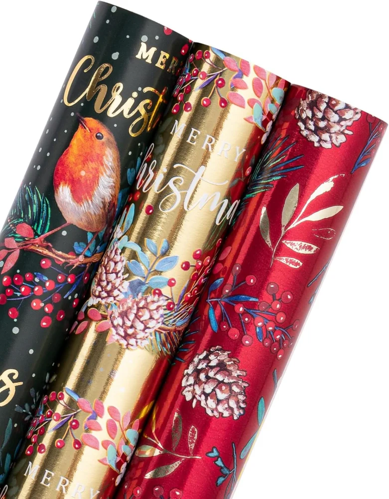 3 mini rolls of metallic Christmas wrapping paper, 43.2 cm x 3 m
