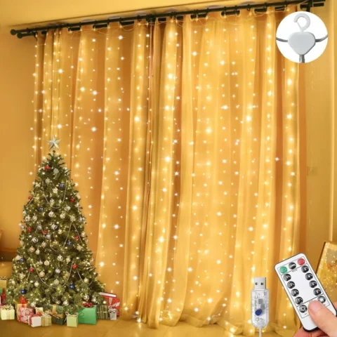 3 x 3 m USB curtain fairy lights, 300 LEDs, 10 drop strings
