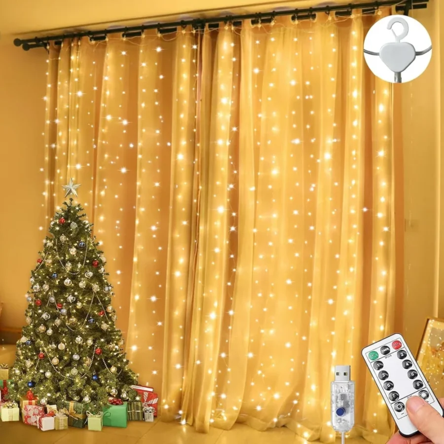 3 x 3 m USB curtain fairy lights, 300 LEDs, 10 drop strings