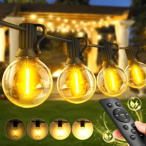 30 m festoon lights, 40 G40 bulbs, mains powered with remote