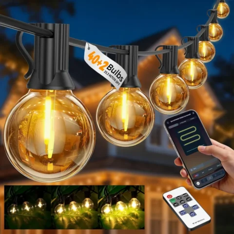 33.3 m outdoor globe string lights, 42 bulbs, app and remote