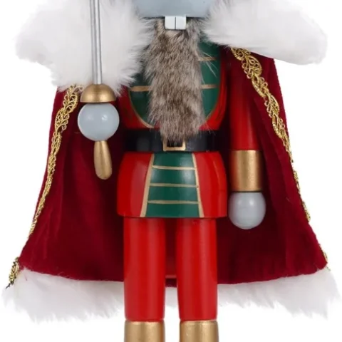 35 cm wooden mouse nutcracker with gold crown and red cloak
