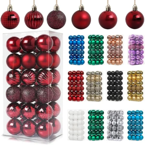 36 burgundy mini Christmas baubles with string, 3 cm