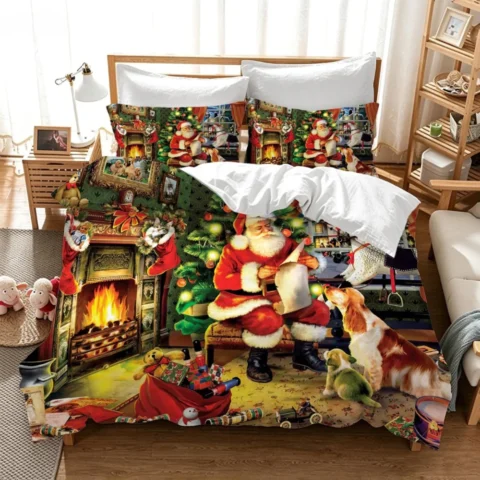 3D print Father Christmas and deer duvet cover set, 200 x 200 cm