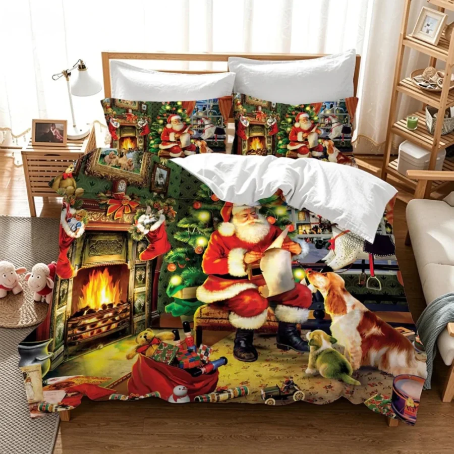 3D print Father Christmas and deer duvet cover set, 200 x 200 cm