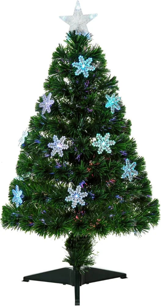 3ft green fibre optic Christmas tree with LED snowflakes and star