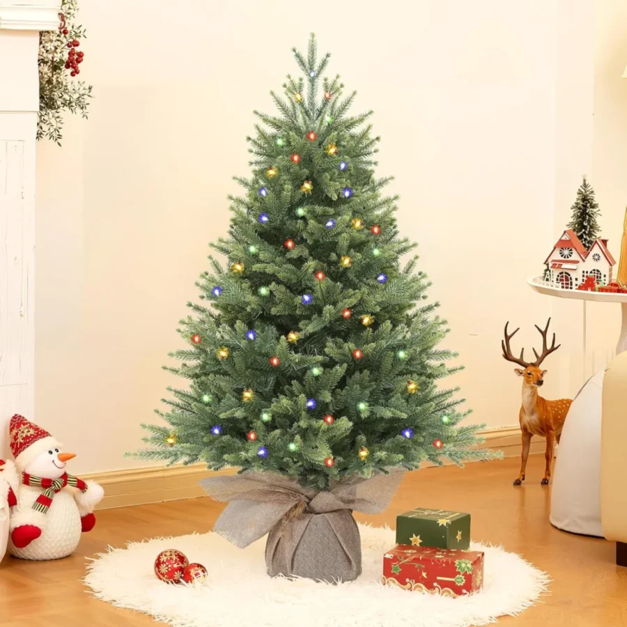 3ft pre-lit PE Christmas tree, multicolour LEDs, 17 modes, linen base