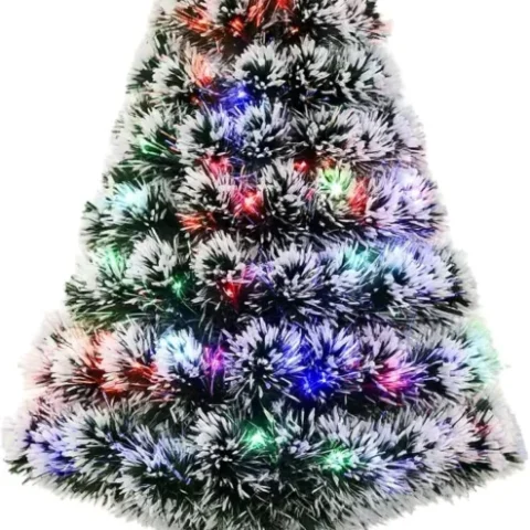 3ft snow-dipped fibre optic Christmas tree, multicolour LEDs, 90 tips