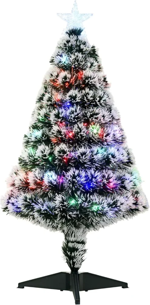 3ft snow-dipped fibre optic Christmas tree, multicolour LEDs, 90 tips