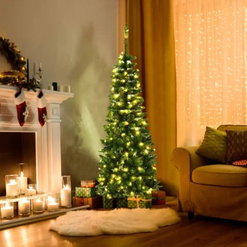 4.5ft slim pre-lit Christmas tree with foldable metal stand