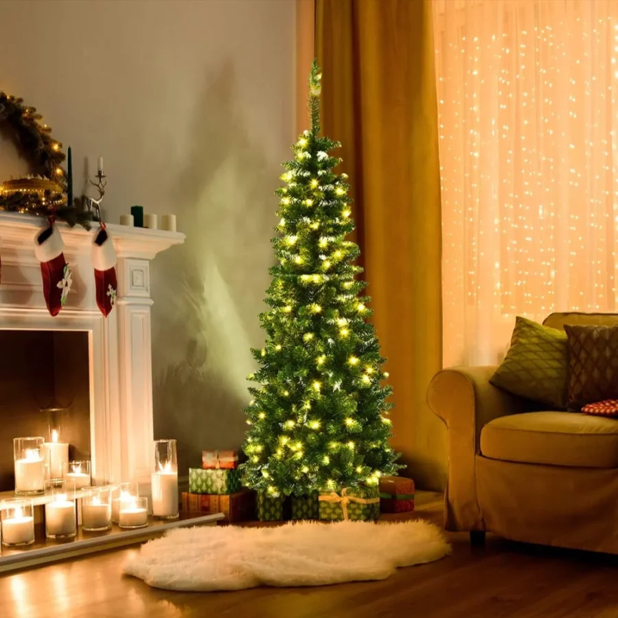 4.5ft slim pre-lit Christmas tree with foldable metal stand