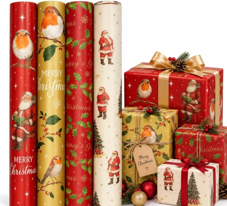4 rolls of Christmas wrapping paper, 7 m each, 28 m in total