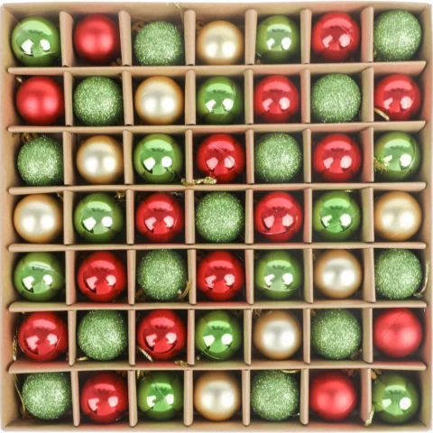 49 mini glitter baubles in red, green and white, about 3 cm