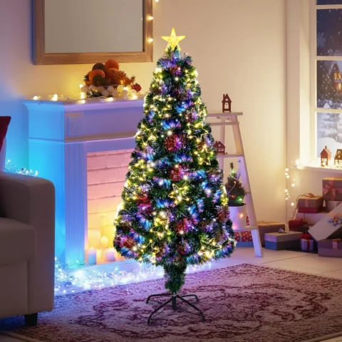 4ft fibre optic Christmas tree with yellow star ornaments and topper