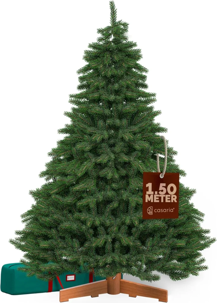 5 ft artificial fir Christmas tree with wooden stand, PE and PVC tips