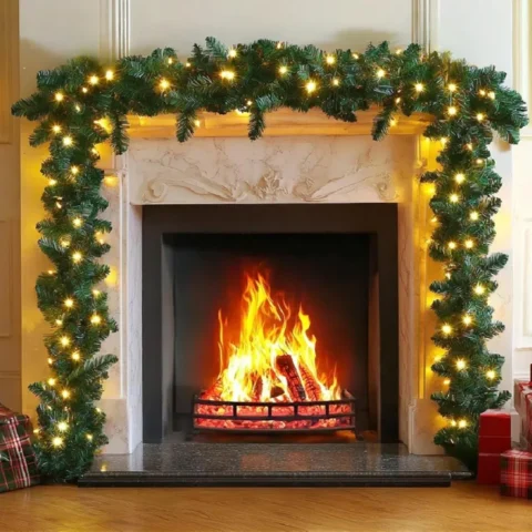 5 m (16.4 ft) plain pre-lit Christmas garland, 100 LEDs, battery