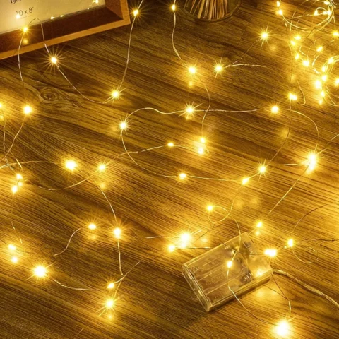 5 m battery fairy lights, 50 warm white LEDs on copper wire, 3 x AA
