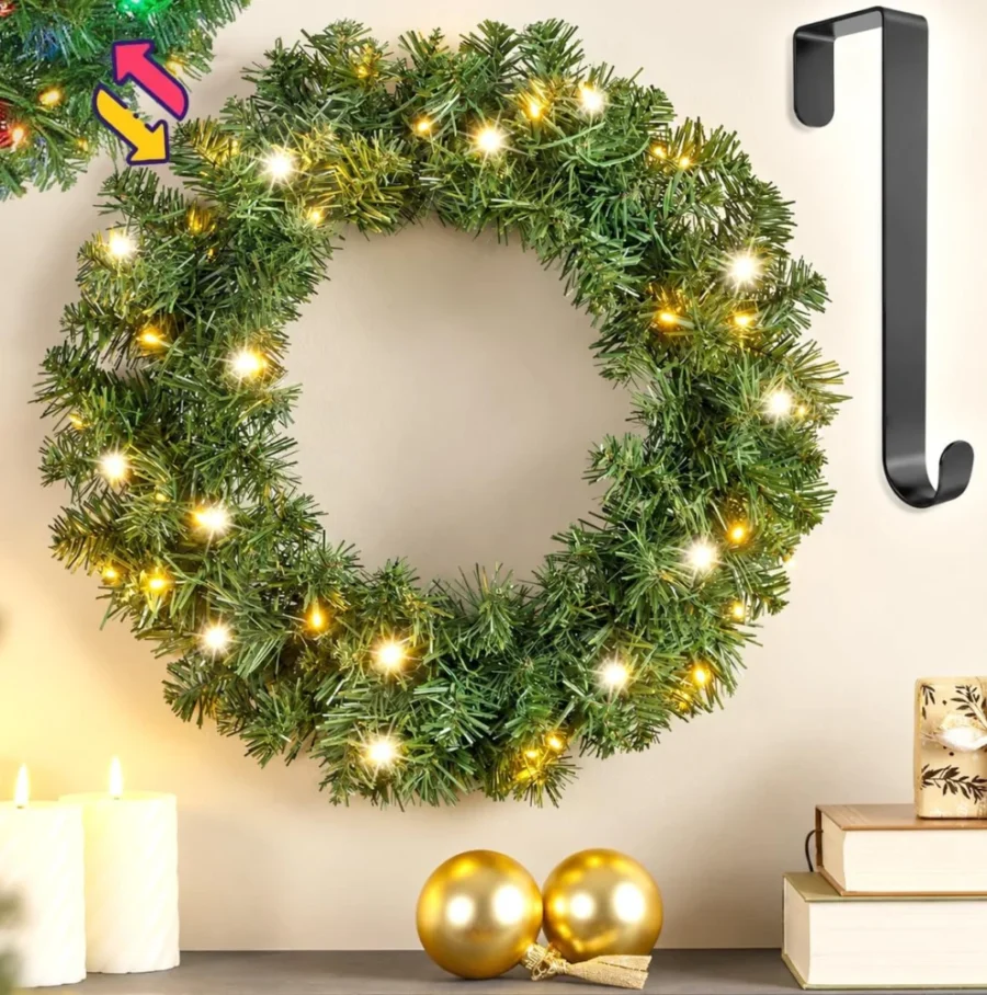 50 cm green pre-lit wreath, 40 LEDs, warm white or multicolour