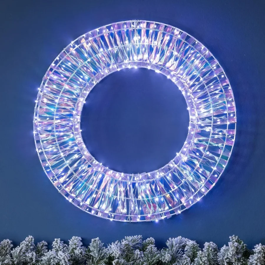 50 cm iridescent light-up wreath, 380 white micro LEDs, mains powered