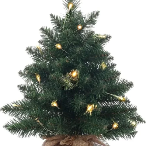 50 cm pre-lit mini Christmas tree, battery powered, burlap base
