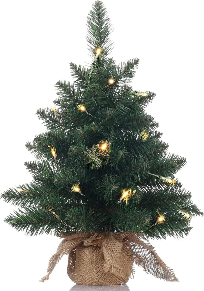 50 cm pre-lit mini Christmas tree, battery powered, burlap base