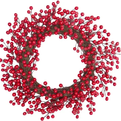 50 cm rattan and iron Christmas wreath with red berries