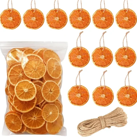 50 dried orange slices with 50 hemp ropes for wreaths and trees