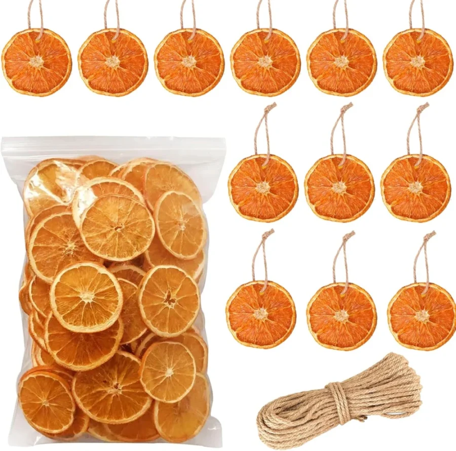 50 dried orange slices with 50 hemp ropes for wreaths and trees