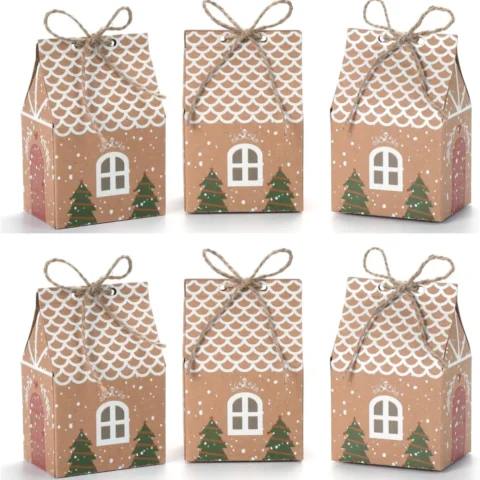 50 kraft Christmas treat boxes, small house shape, 10 x 7 x 5 cm